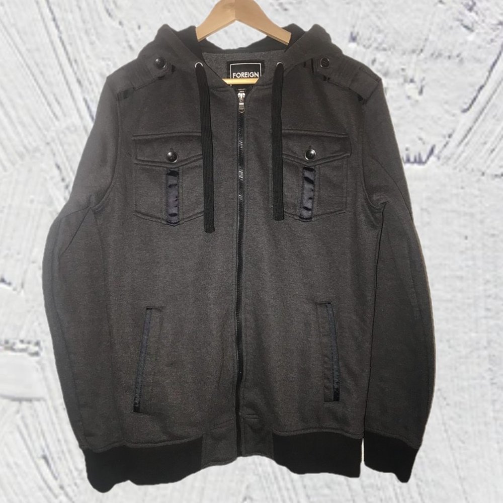 Chevron Full-Zip Utility Hoodie (Gray/Black)